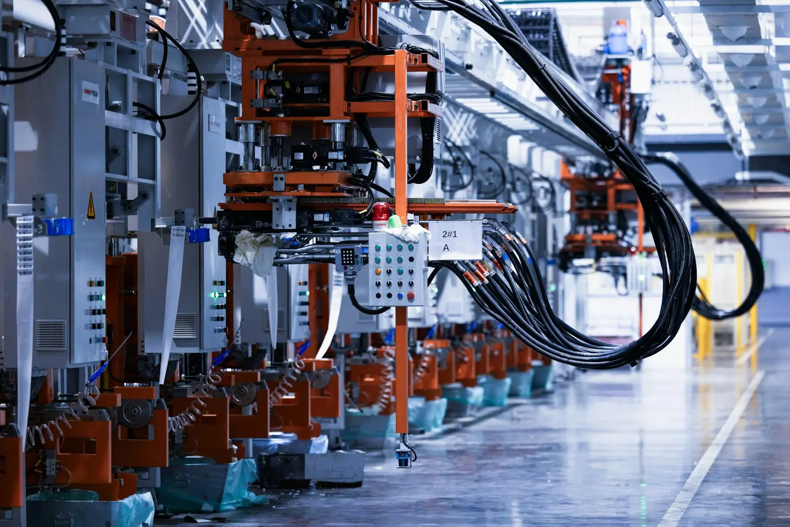 A production line running in a factory hall.