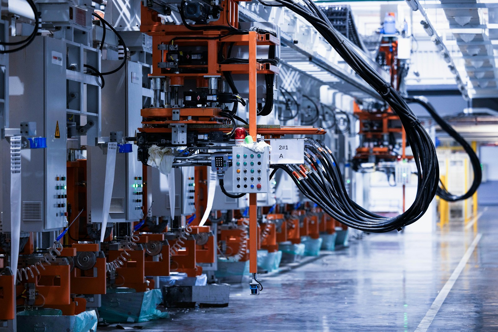 A production line running in a factory hall.