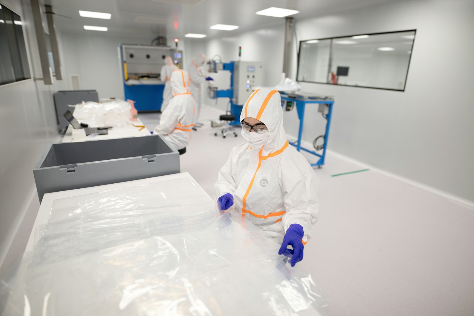 Stainless steel process vessels and pipework in a clean production hall